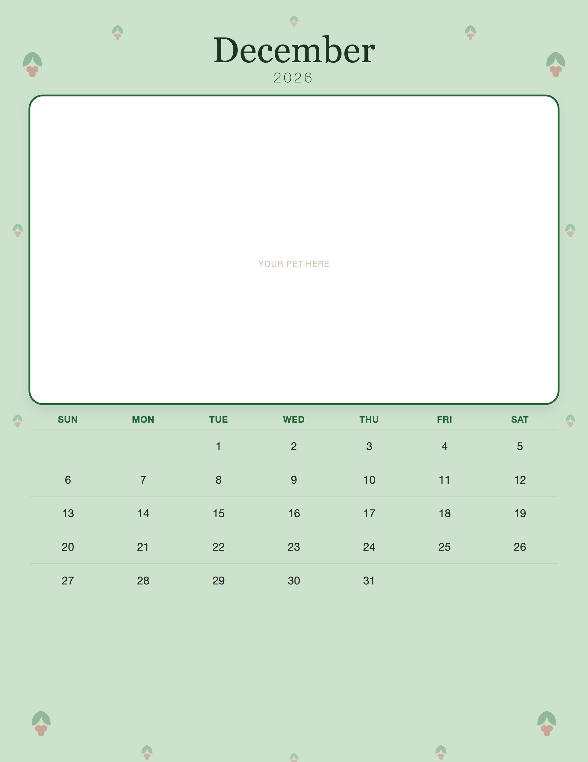 december calendar page