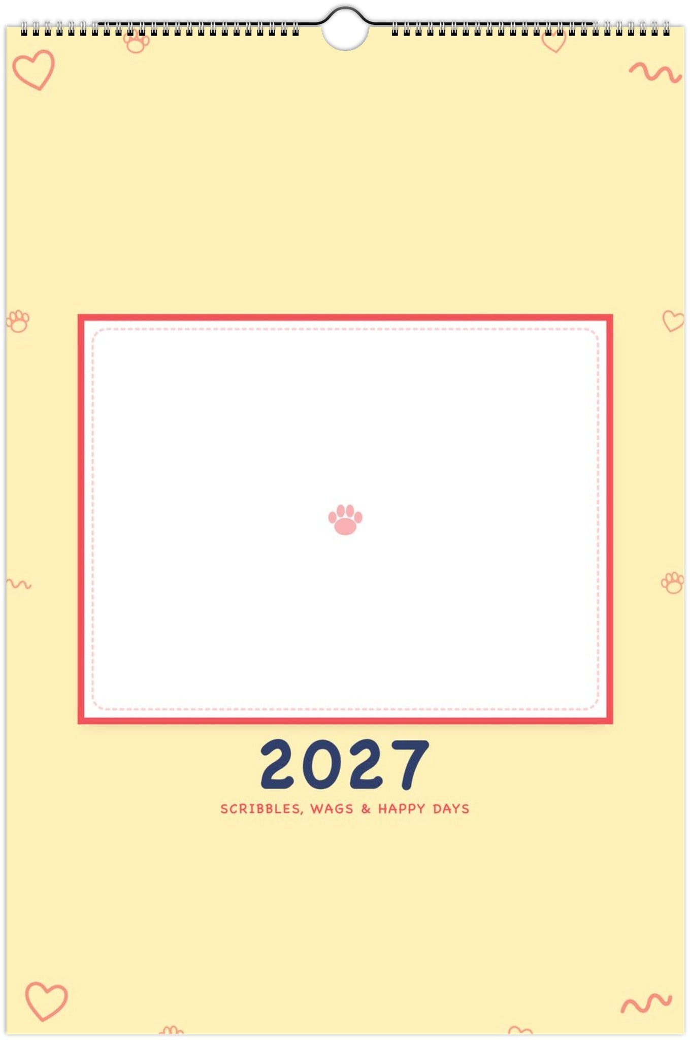 Personalized Pet Photo Calendar 2027 — XL Playful Doodle shown with a sample pet photo on the cover