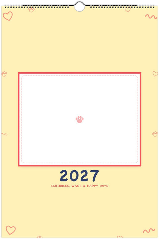 Personalized Pet Photo Calendar 2027 — XL Playful Doodle shown with a sample pet photo on the cover