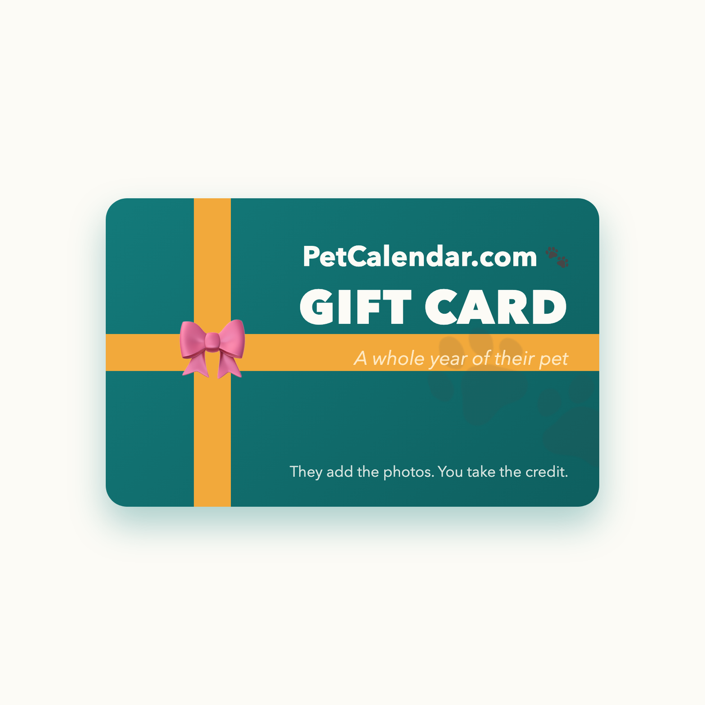 PetCalendar.com digital gift card with gold ribbon and bow