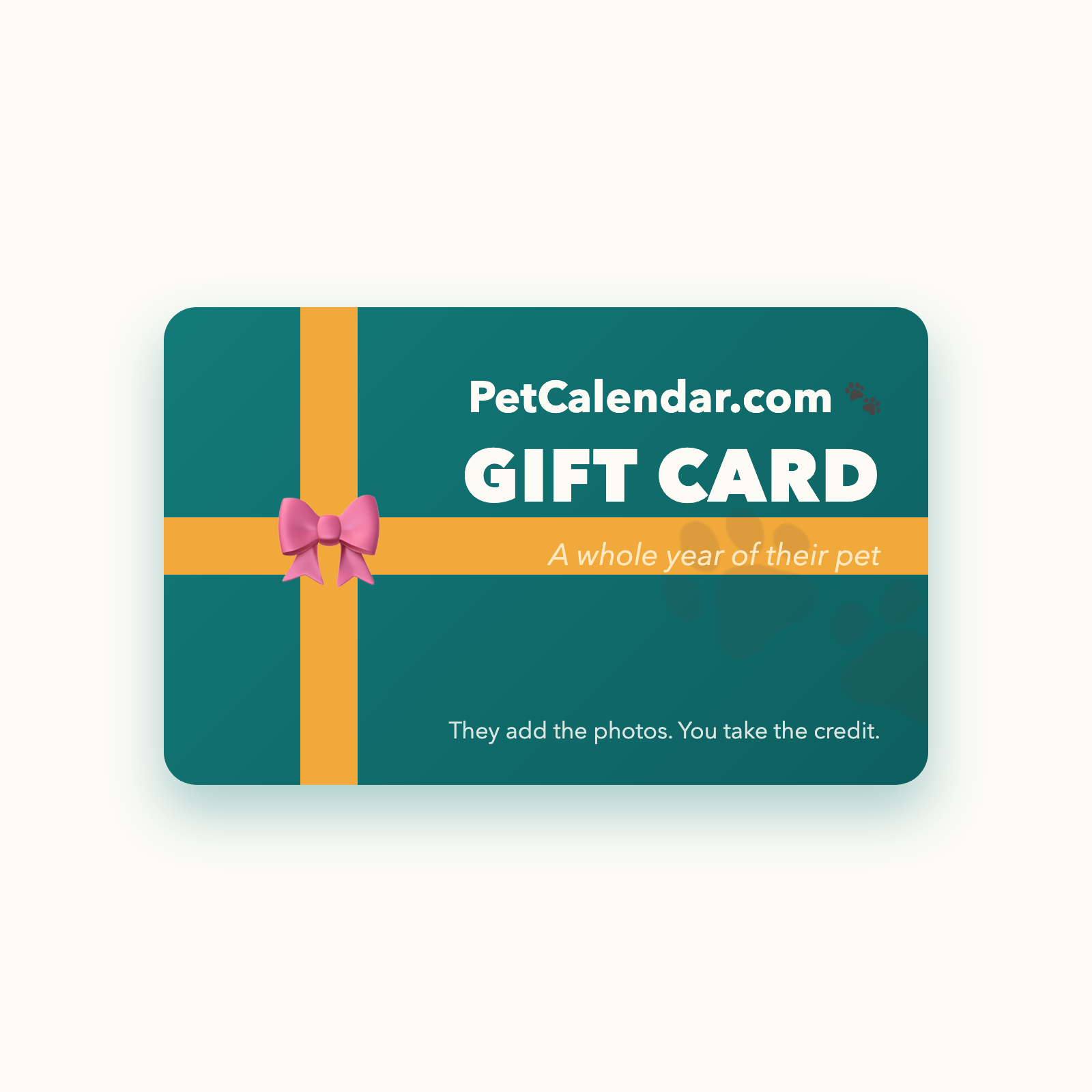 PetCalendar.com digital gift card with gold ribbon and bow