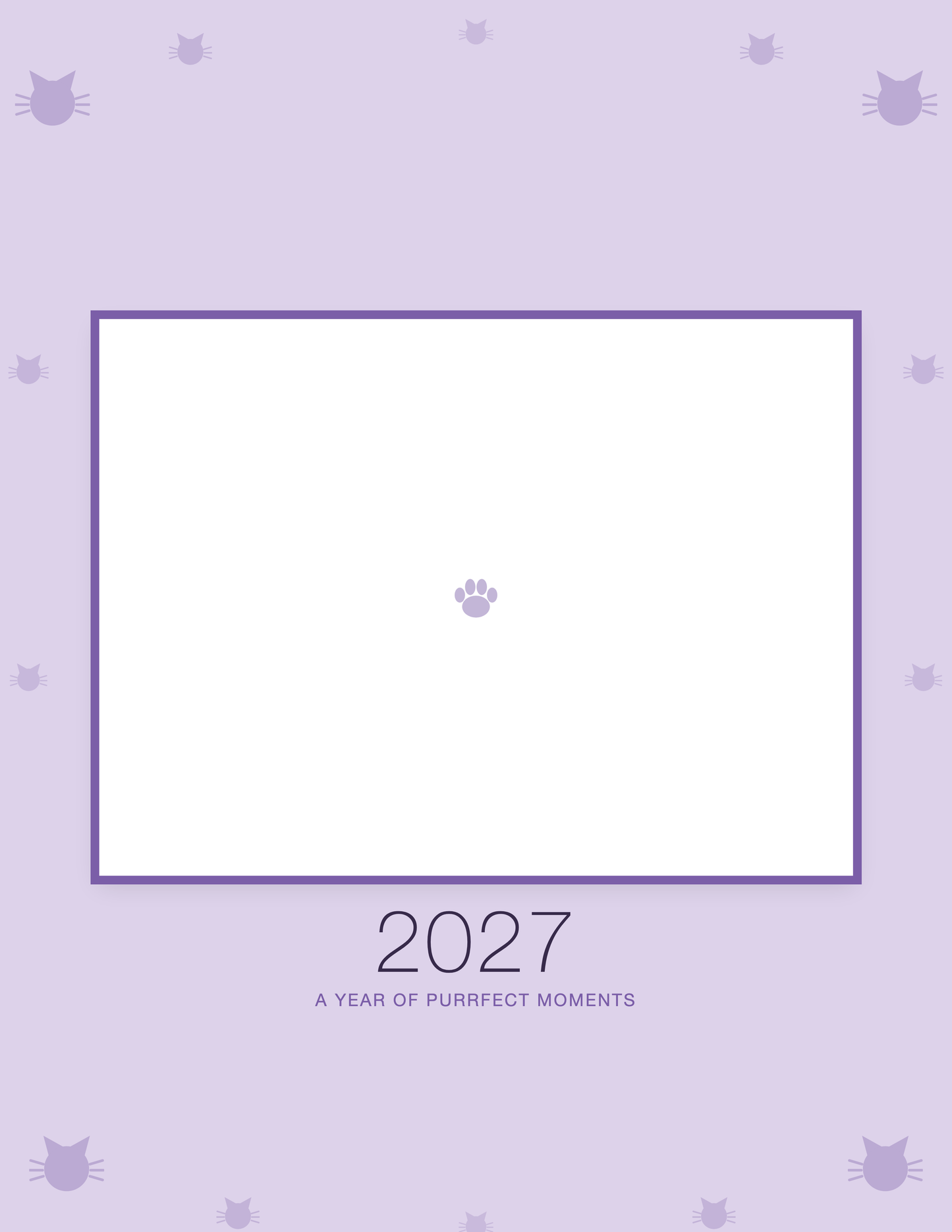 Cover of the Personalized Cat Photo Wall Calendar 2027, with space for your pet's photo and name