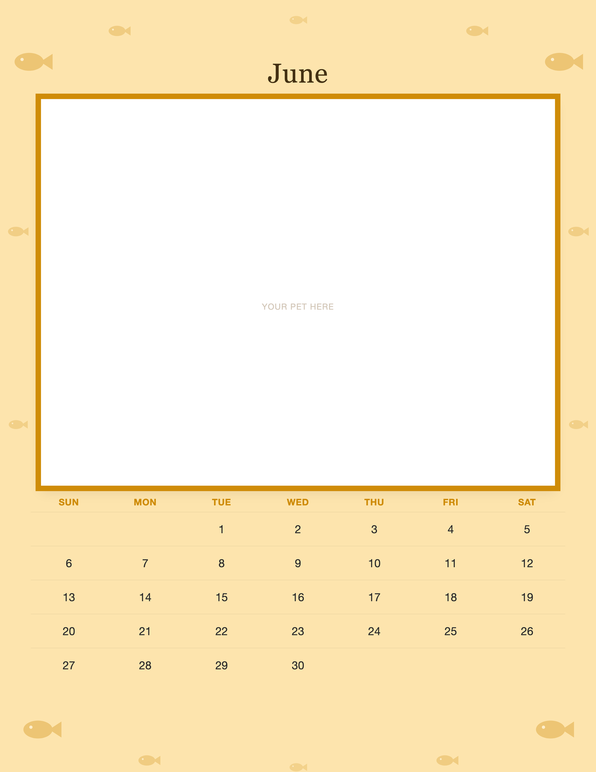 June page of the Personalized Cat Photo Wall Calendar 2027, with a photo area above the date grid