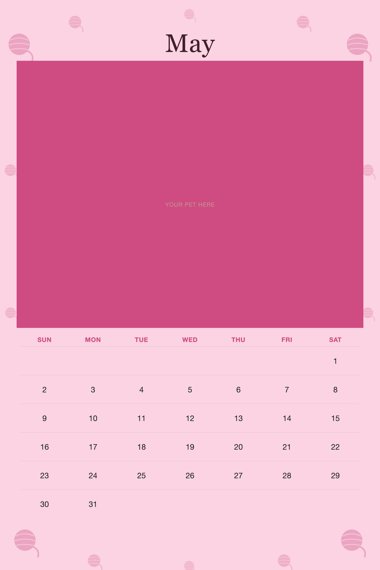 May page of the Personalized Cat Photo Wall Calendar 2027, with a photo area above the date grid