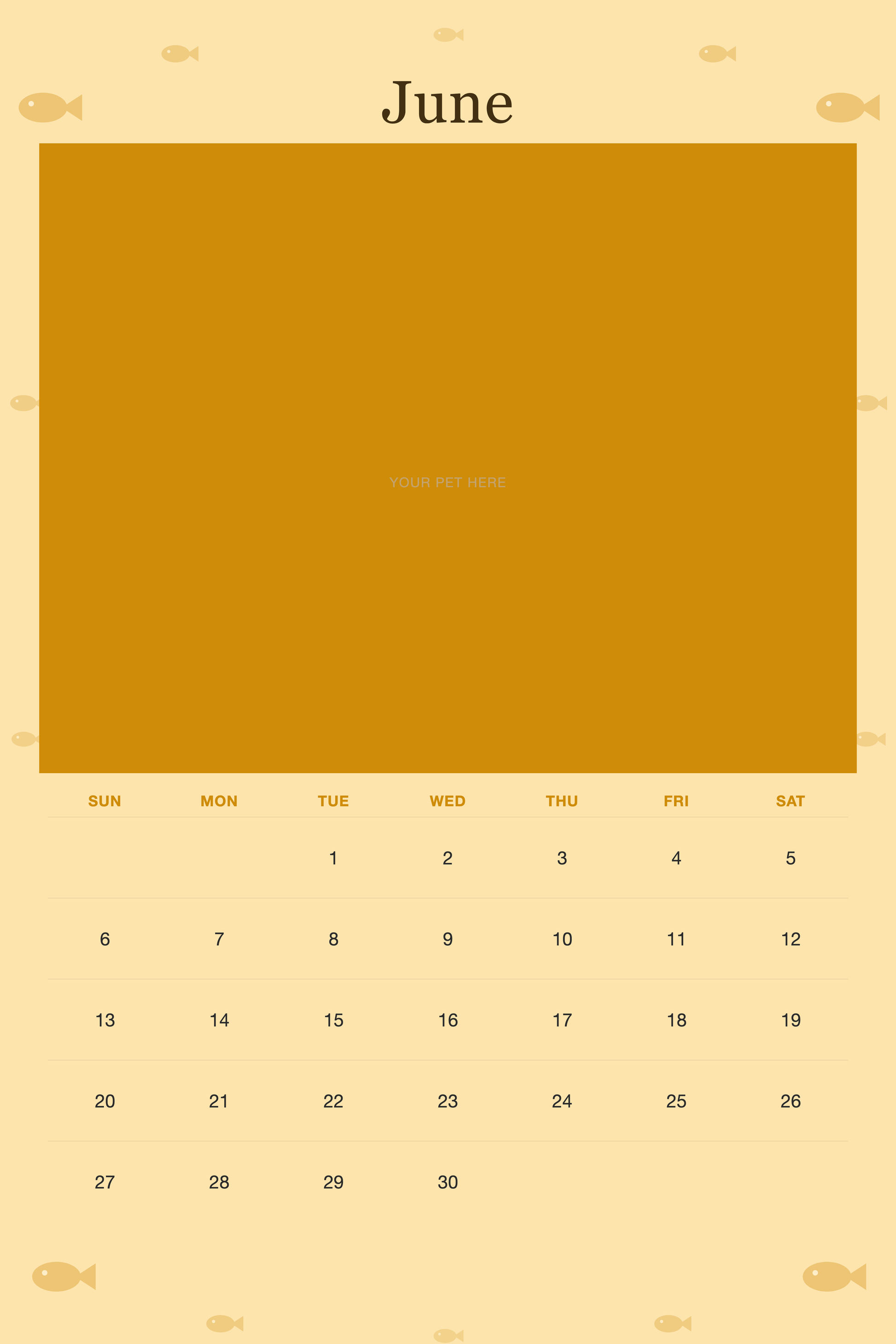 June page of the Personalized Cat Photo Wall Calendar 2027, with a photo area above the date grid