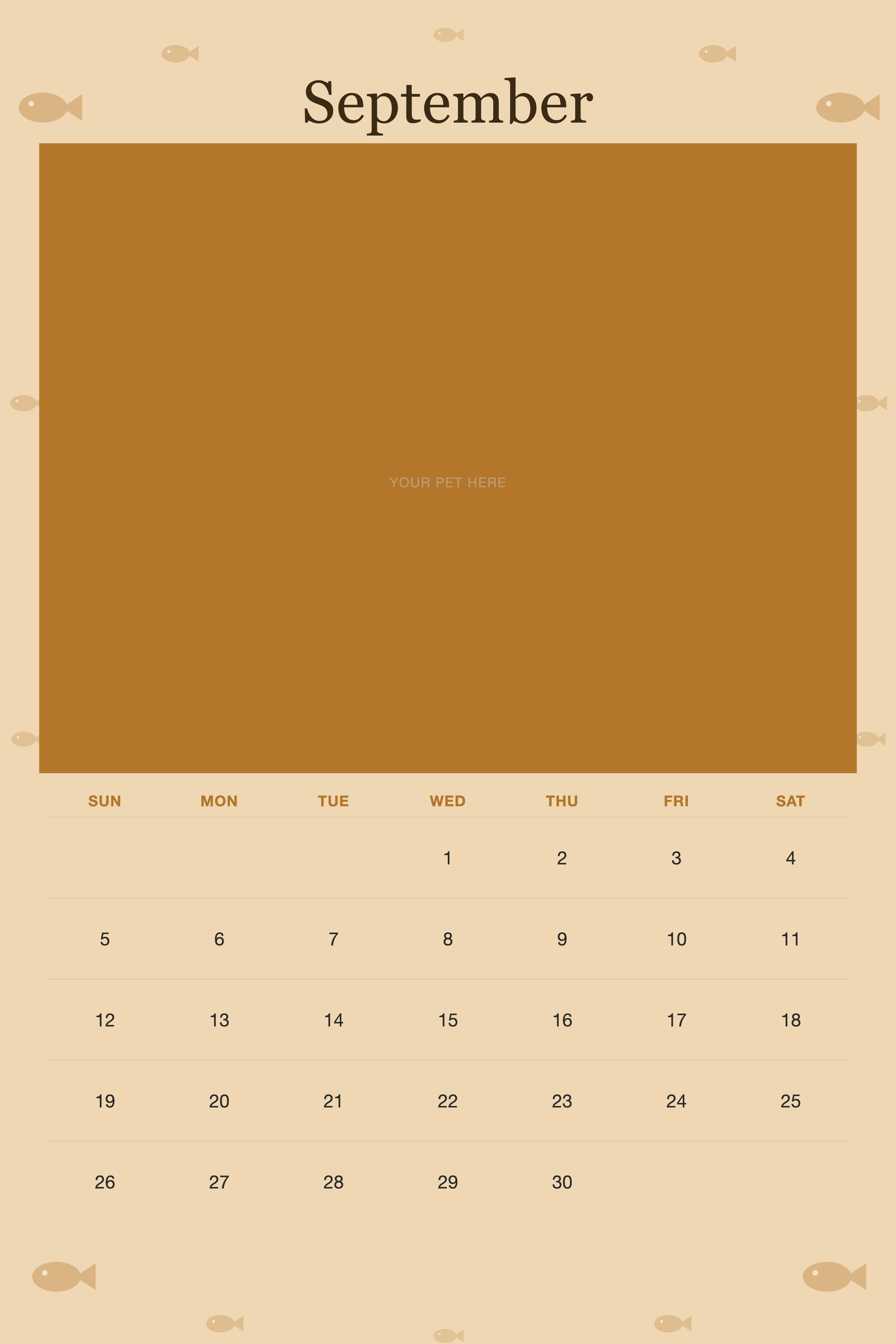 September page of the Personalized Cat Photo Wall Calendar 2027, with a photo area above the date grid