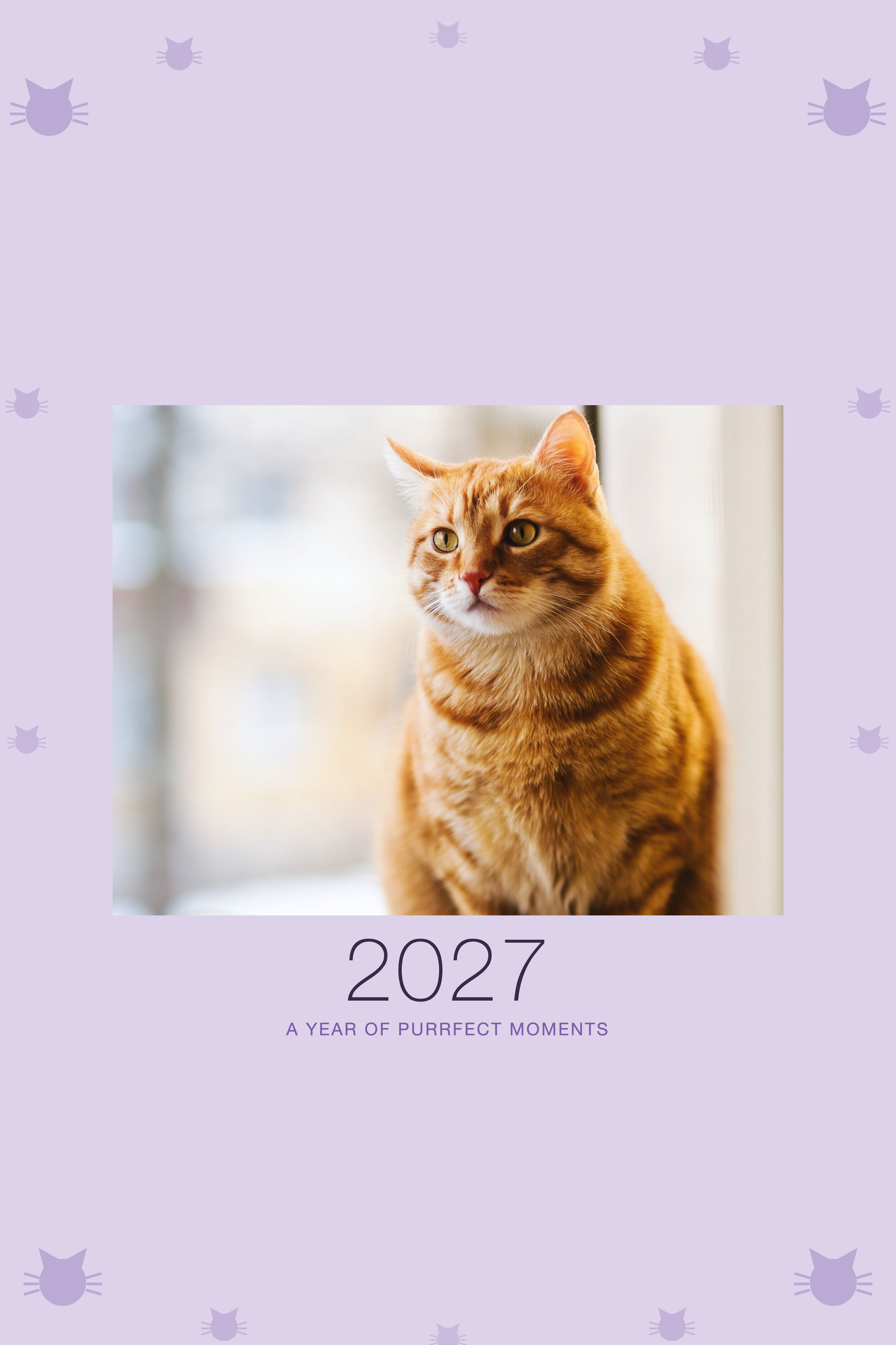 Personalized Cat Photo Wall Calendar 2027 shown with a sample pet photo on the cover