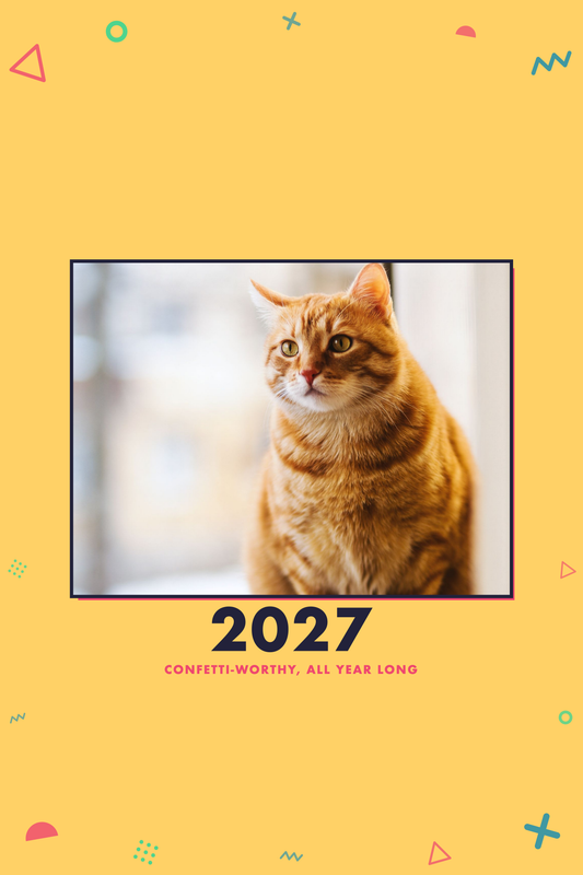2027 confetti calendar cover with sample pet photo