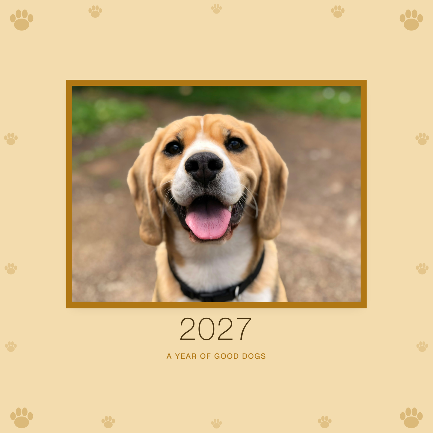 2027 dog calendar cover with sample pet photo