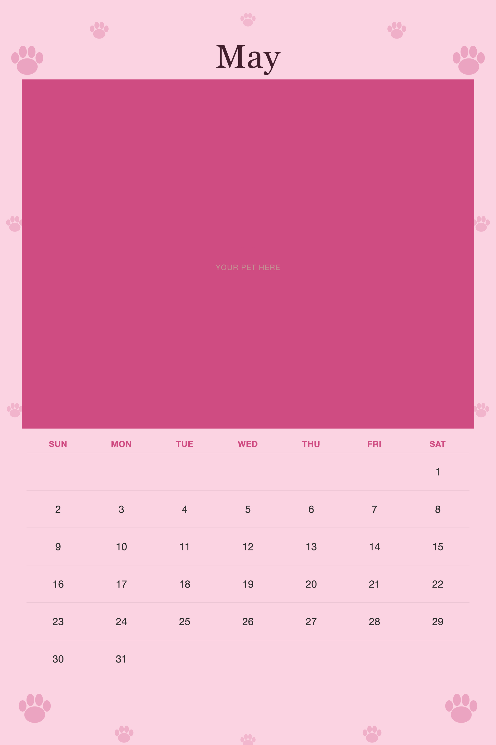May page of the Personalized Dog Photo Wall Calendar 2027, with a photo area above the date grid