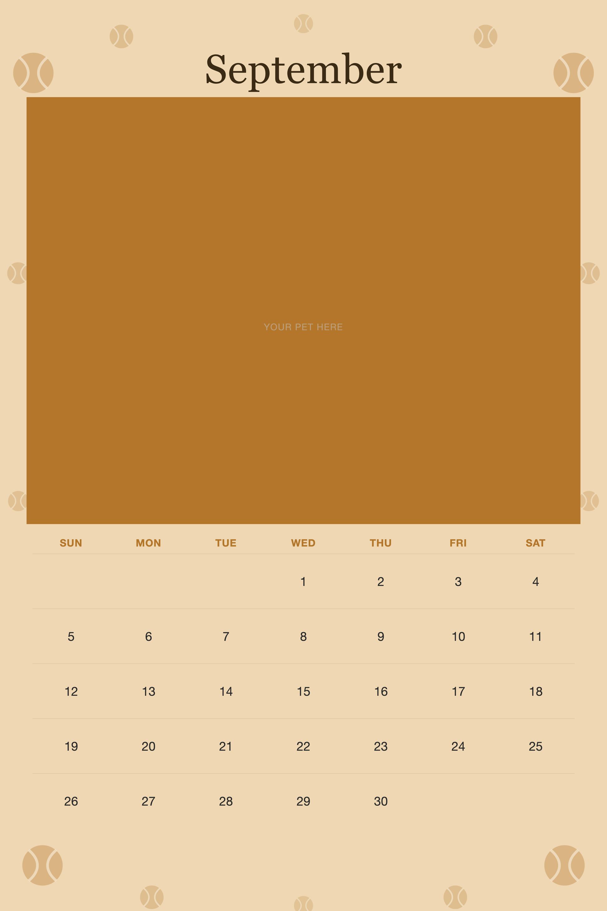 September page of the Personalized Dog Photo Wall Calendar 2027, with a photo area above the date grid