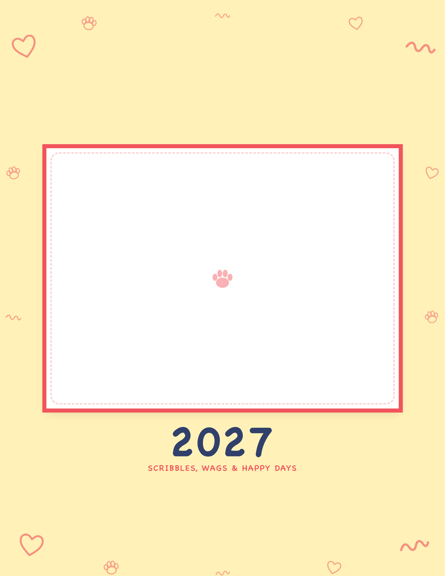Cover of the Personalized Pet Photo Calendar 2027 — Playful Doodle, with space for your pet's photo and name