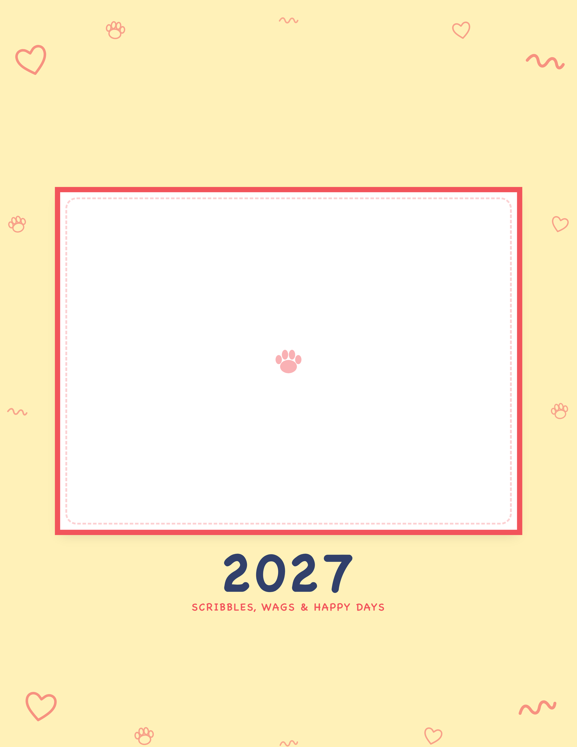 Cover of the Personalized Pet Photo Calendar 2027 — Playful Doodle, with space for your pet's photo and name