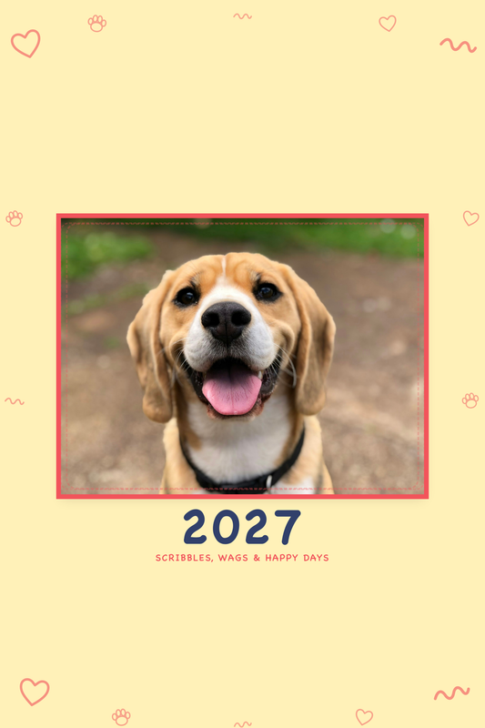 2027 doodle calendar cover with sample pet photo