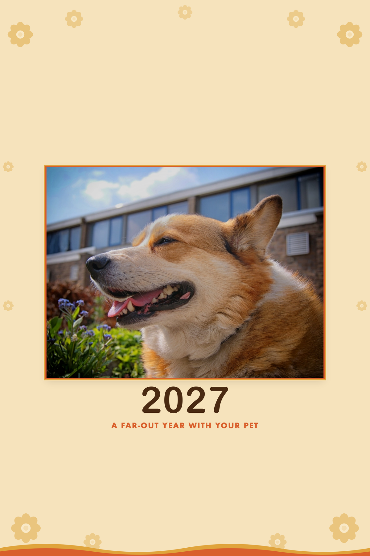 2027 groovy calendar cover with sample pet photo