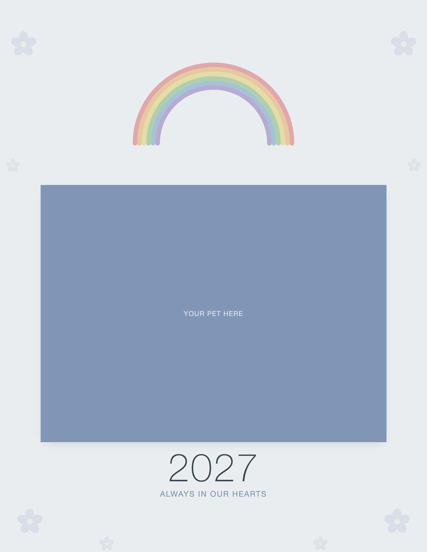 Cover of the Pet Memorial Calendar 2027 — In Loving Memory, with space for your pet's photo and name