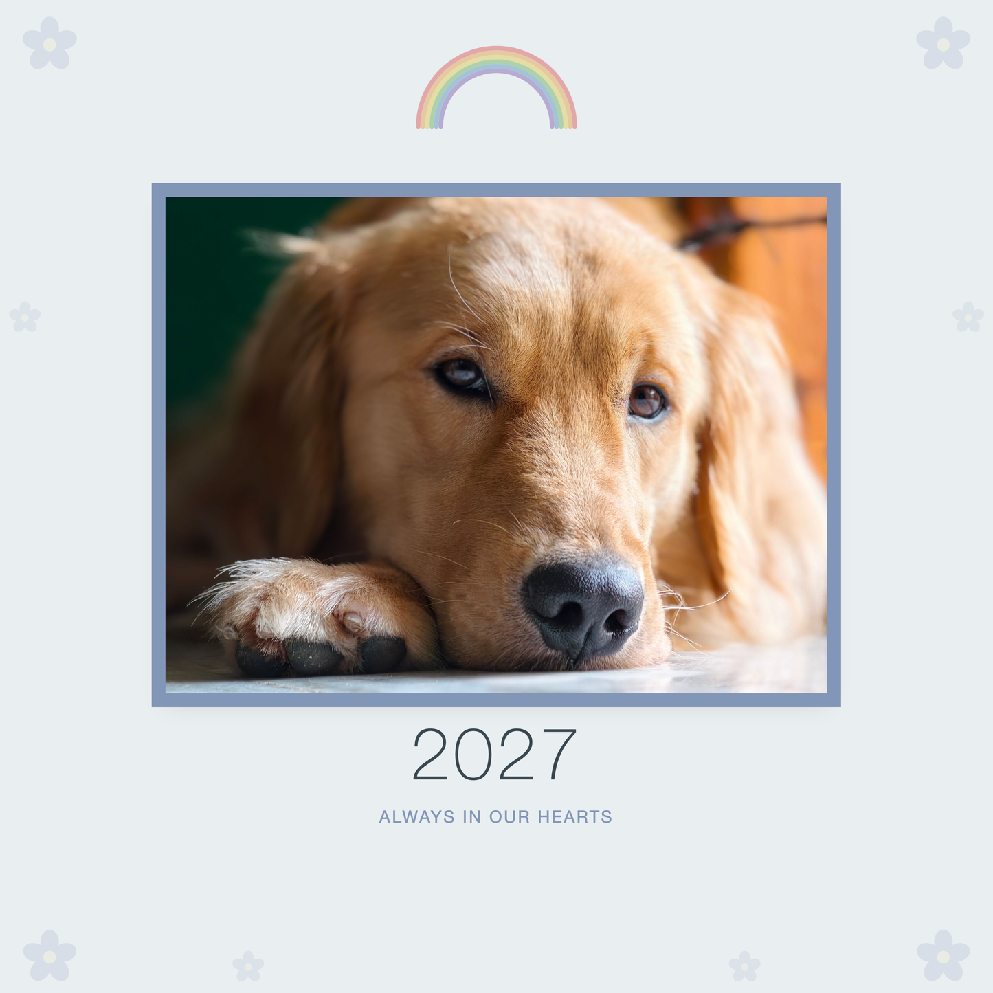 2027 memorial calendar cover with sample pet photo
