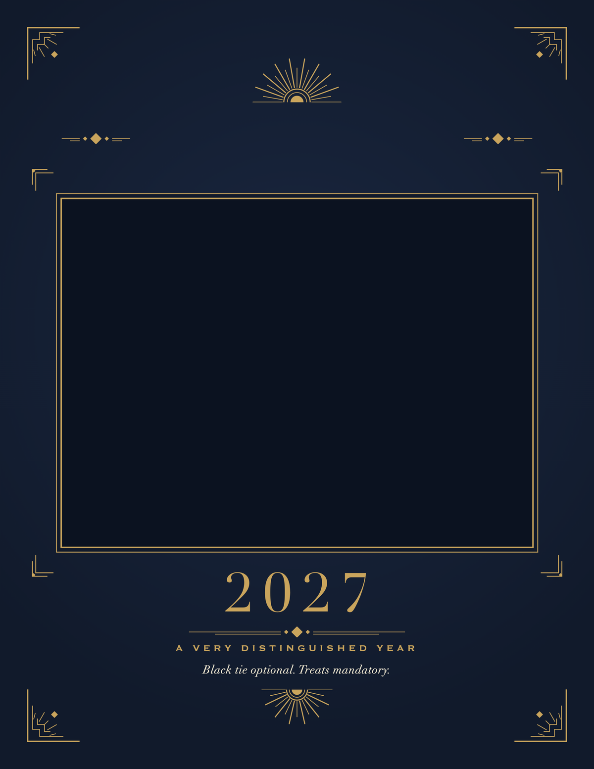 Cover page of the Personalized Pet Photo Calendar 2027: Midnight Art Deco, with a photo area for your pet