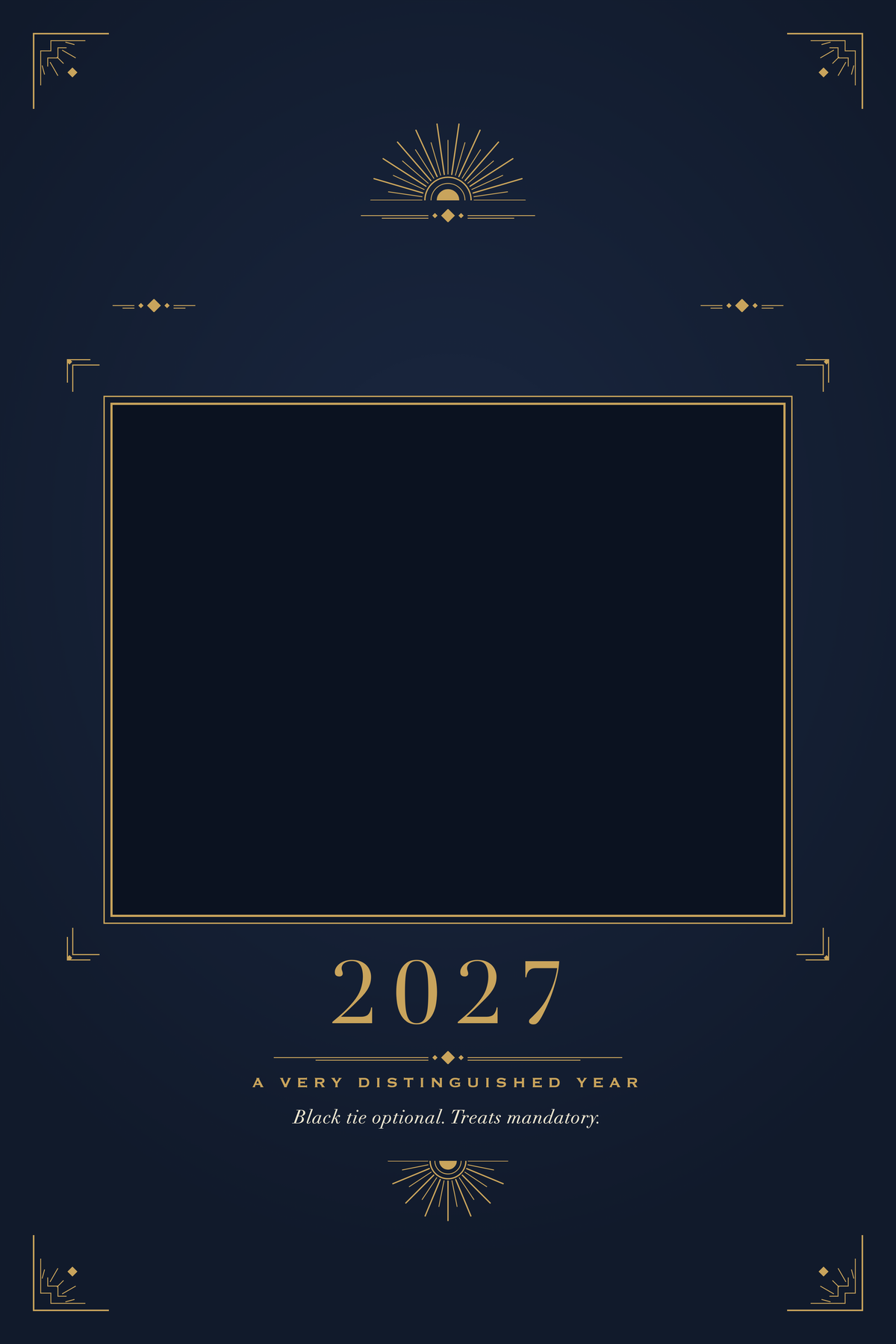 Cover page of the Personalized Pet Photo Calendar 2027: XL Midnight Art Deco, with a photo area for your pet