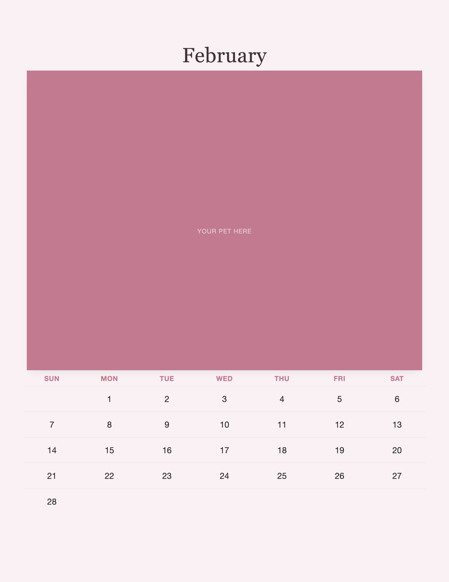 February page of the Pet Mom Calendar 2027 — Best Pet Mom Ever, with a photo area above the date grid