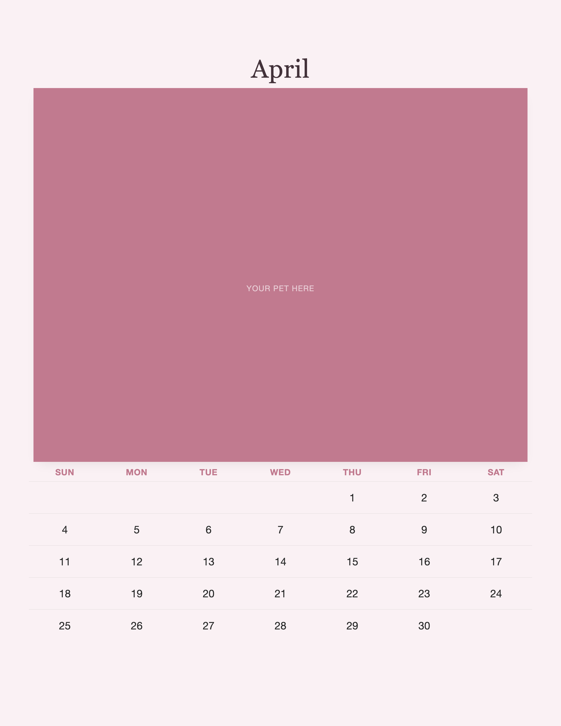 April page of the Pet Mom Calendar 2027 — Best Pet Mom Ever, with a photo area above the date grid