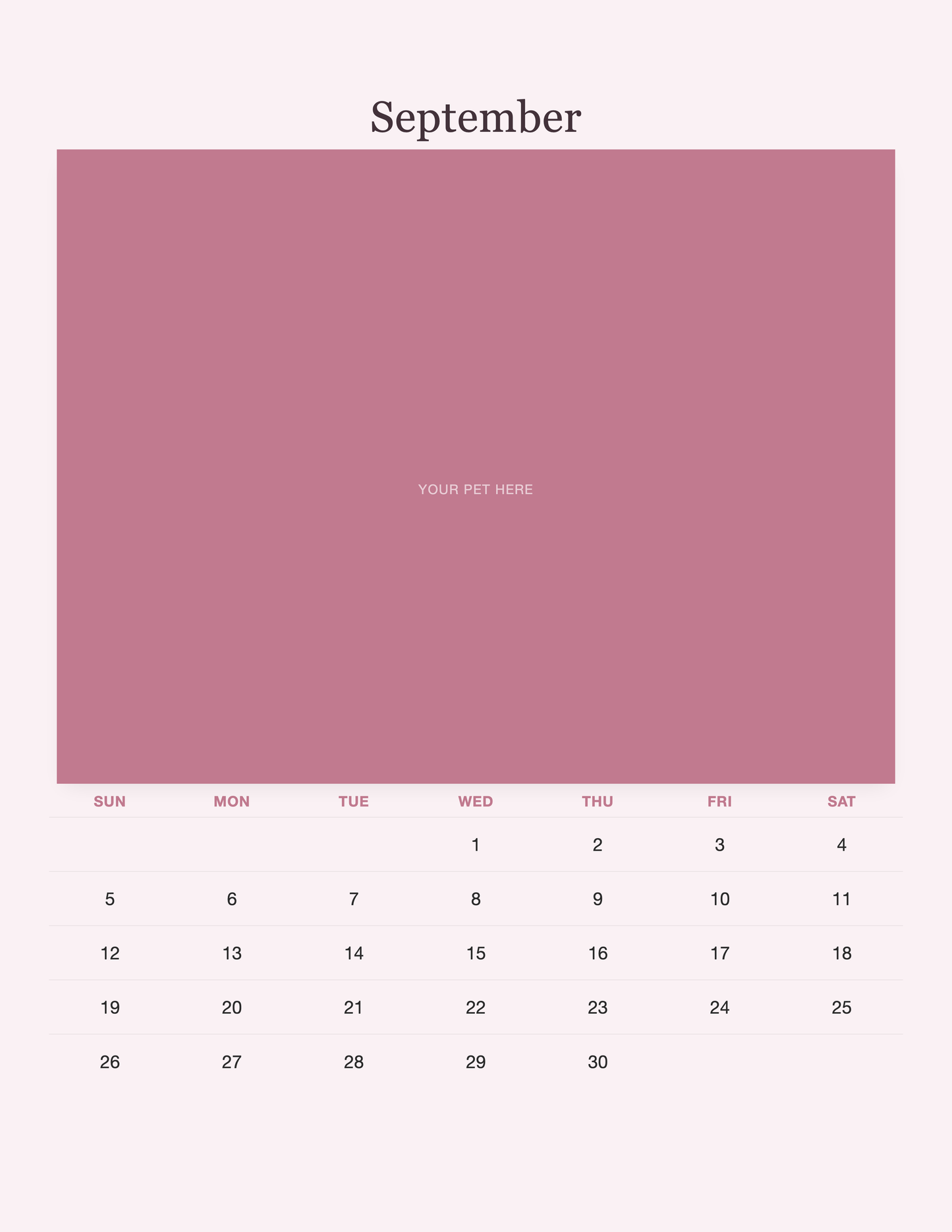 September page of the Pet Mom Calendar 2027 — Best Pet Mom Ever, with a photo area above the date grid