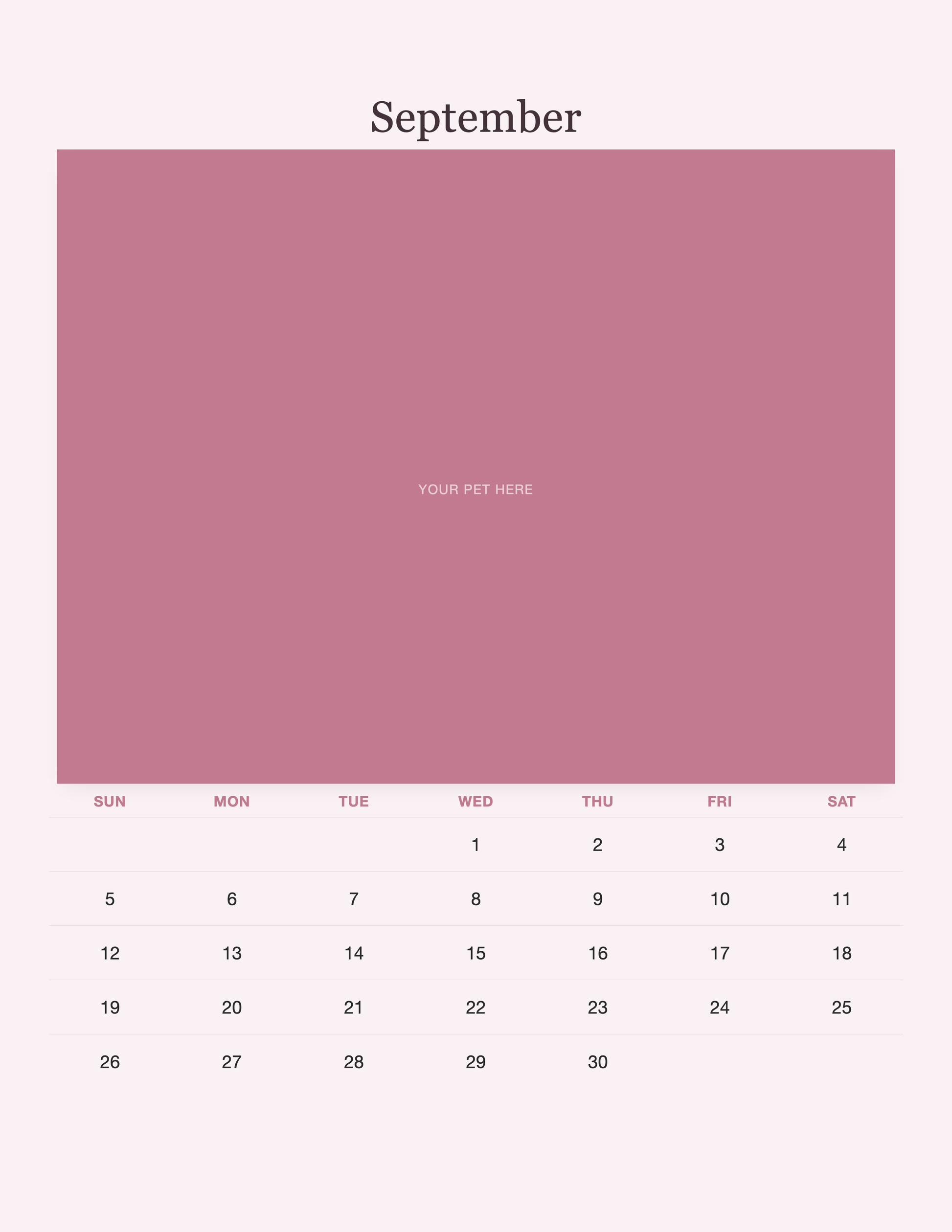 September page of the Pet Mom Calendar 2027 — Best Pet Mom Ever, with a photo area above the date grid