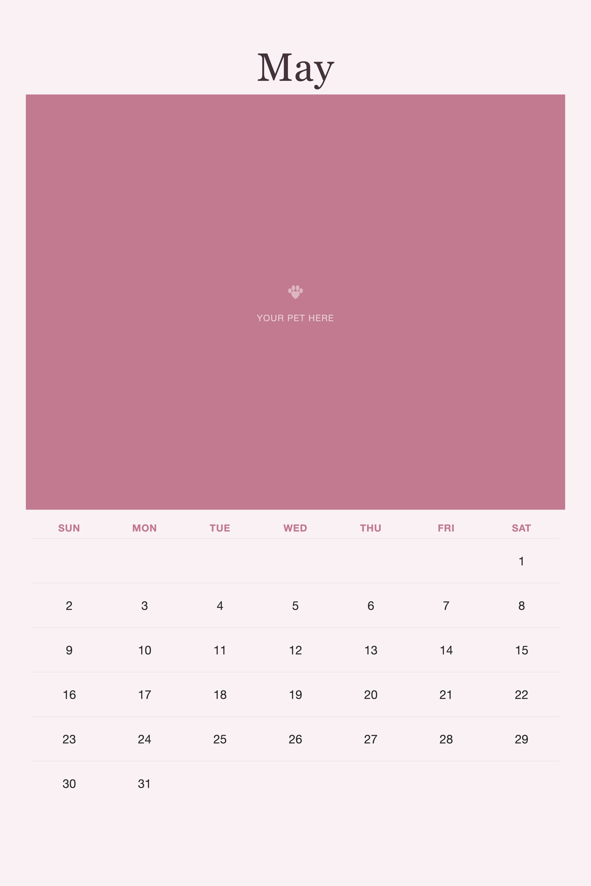 May page of the Pet Mom Calendar 2027 — Best Pet Mom Ever, with a photo area above the date grid