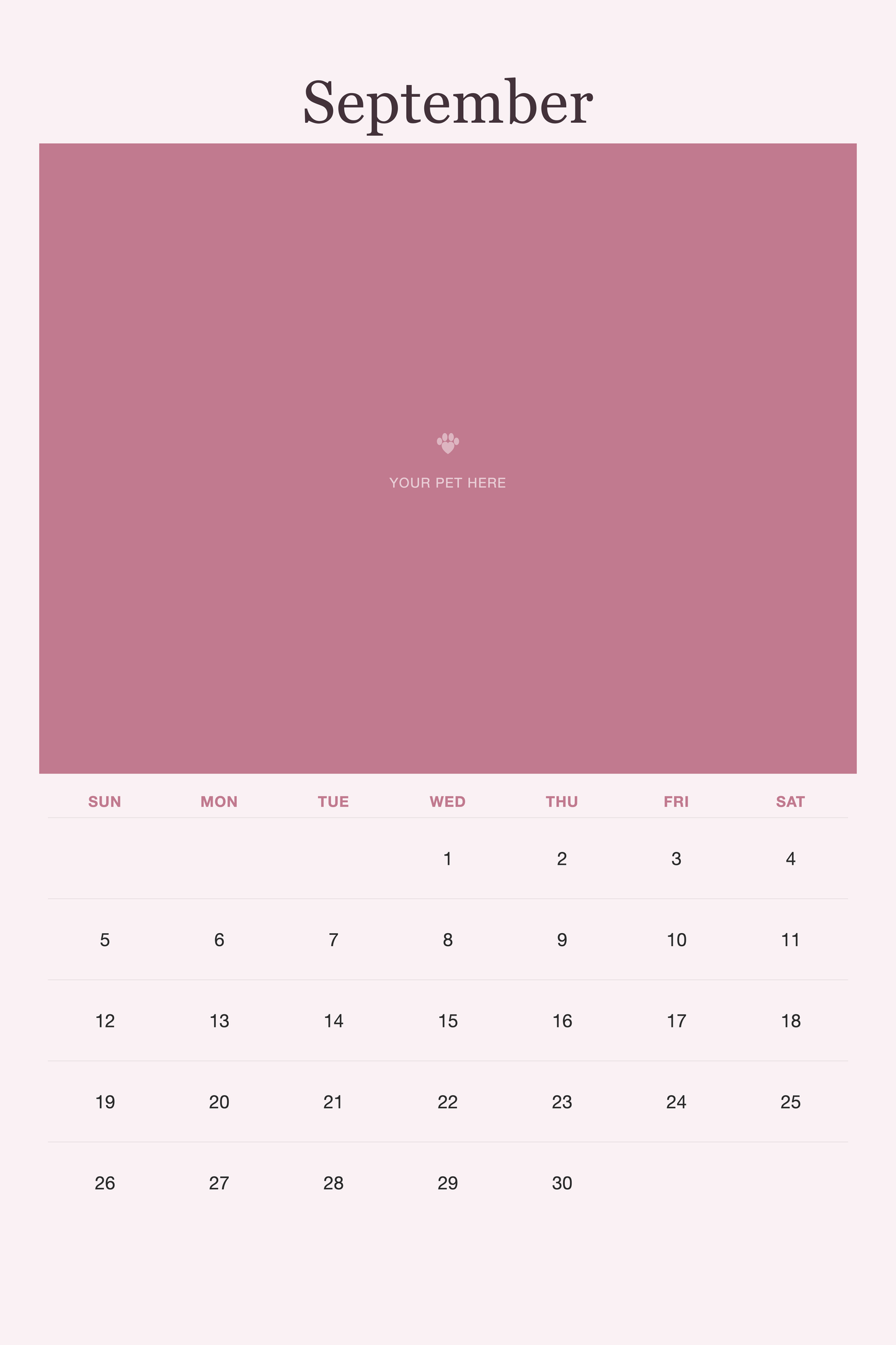 September page of the Pet Mom Calendar 2027 — Best Pet Mom Ever, with a photo area above the date grid
