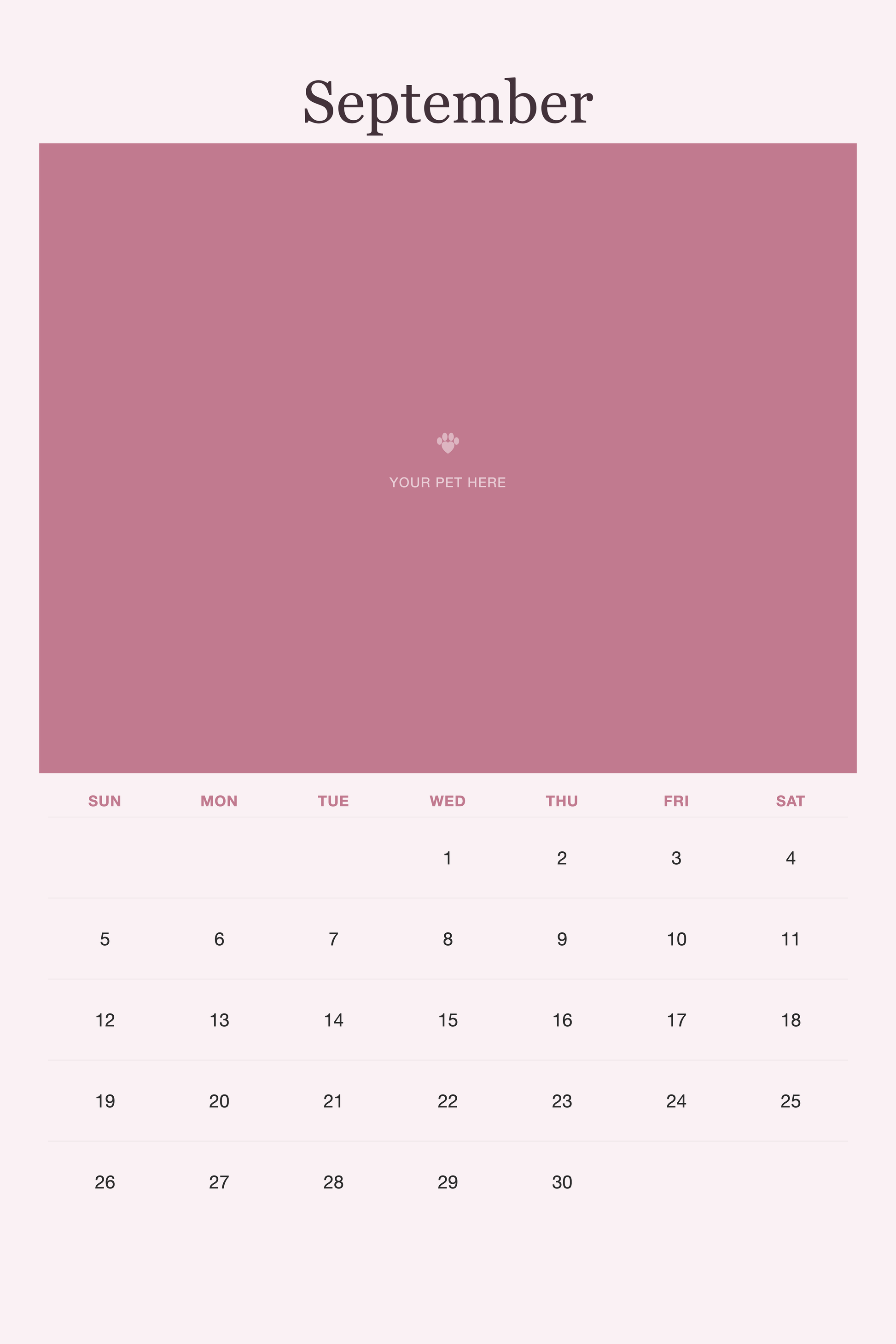 September page of the Pet Mom Calendar 2027 — Best Pet Mom Ever, with a photo area above the date grid