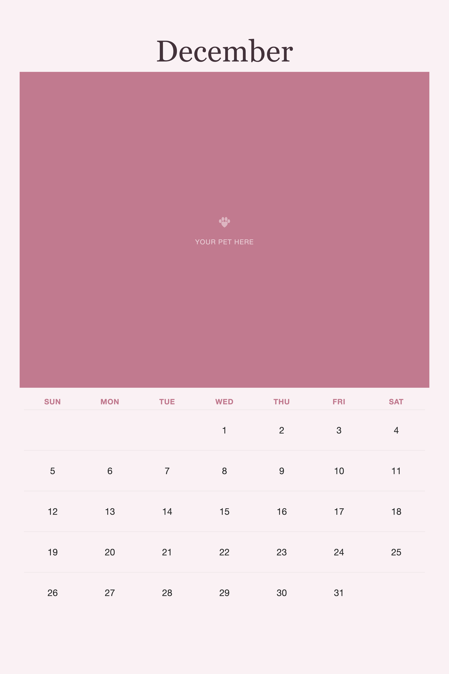 December page of the Pet Mom Calendar 2027 — Best Pet Mom Ever, with a photo area above the date grid