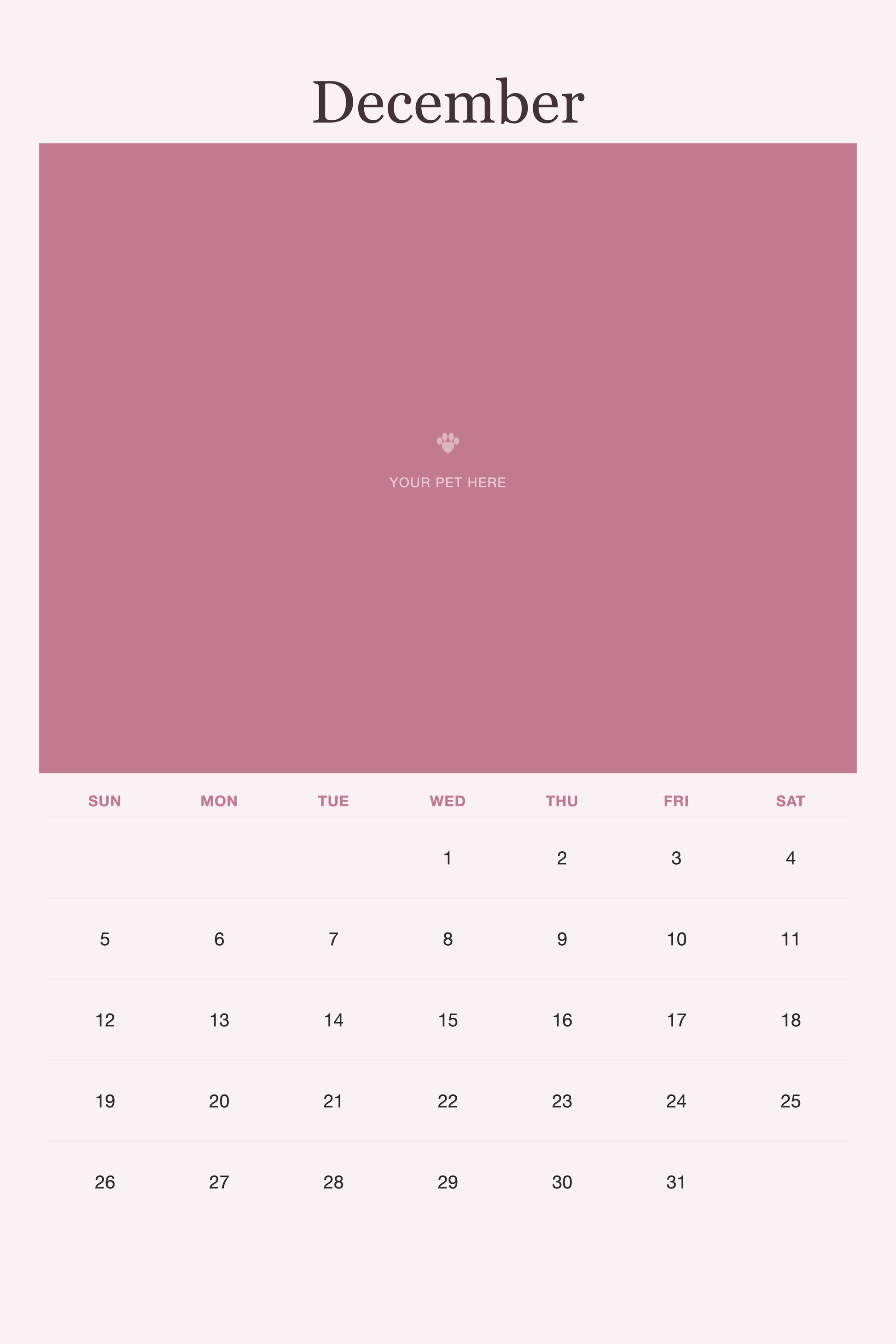 December page of the Pet Mom Calendar 2027 — Best Pet Mom Ever, with a photo area above the date grid