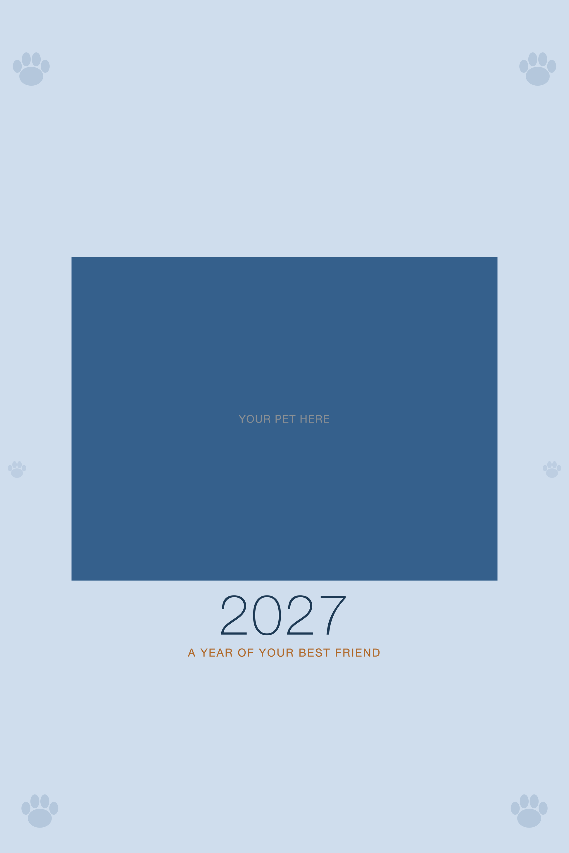 Cover of the Personalized Pet Photo Calendar 2027 — XL Minimalist Blue, with space for your pet's photo and name