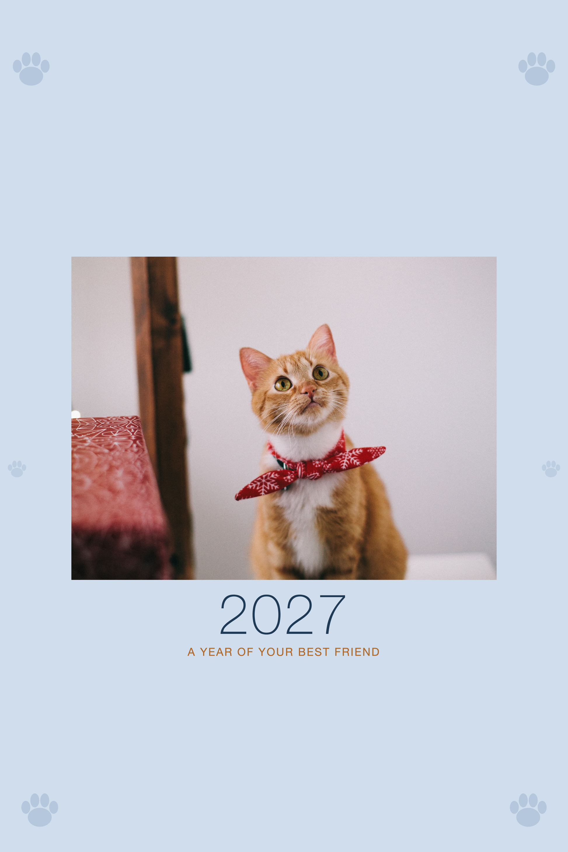 Personalized Pet Photo Calendar 2027 — XL Minimalist Blue shown with a sample pet photo on the cover