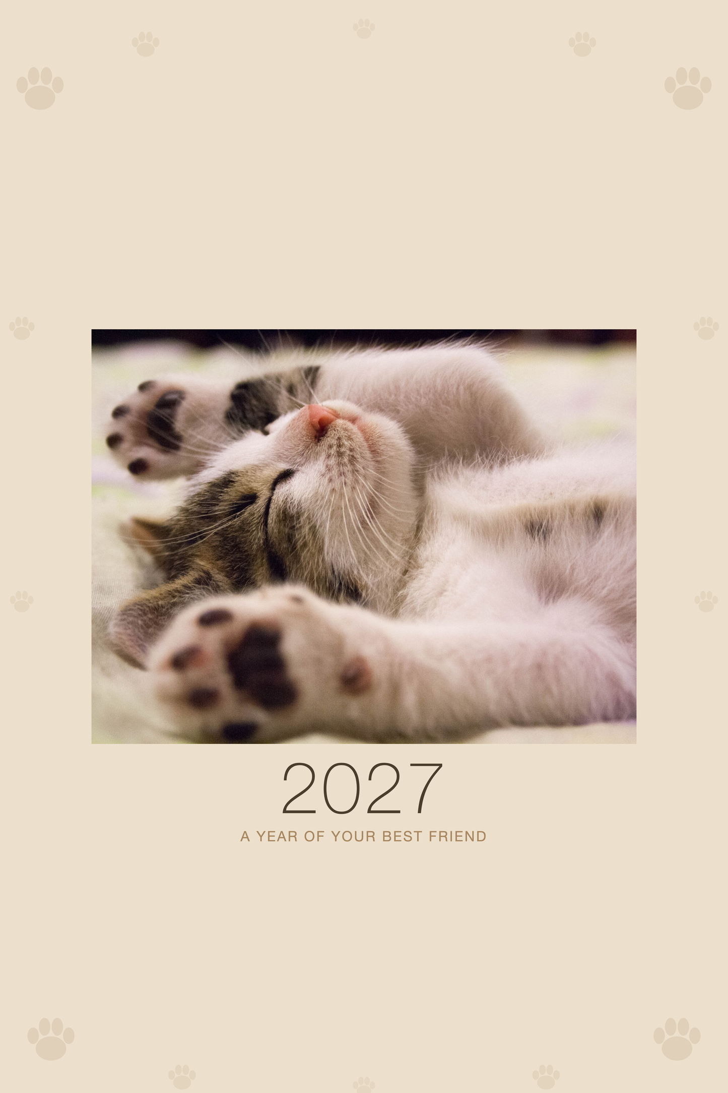 Personalized Pet Photo Calendar 2027 — XL Minimalist Linen shown with a sample pet photo on the cover