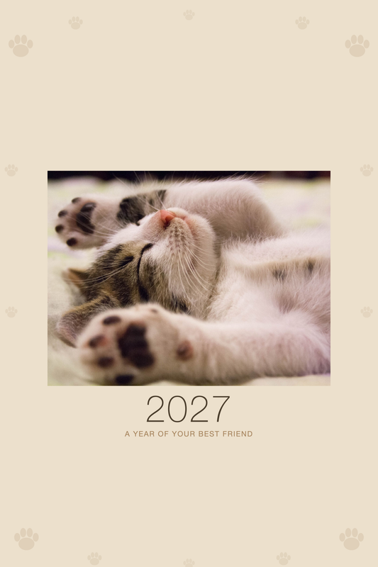 Personalized Pet Photo Calendar 2027 — XL Minimalist Linen shown with a sample pet photo on the cover