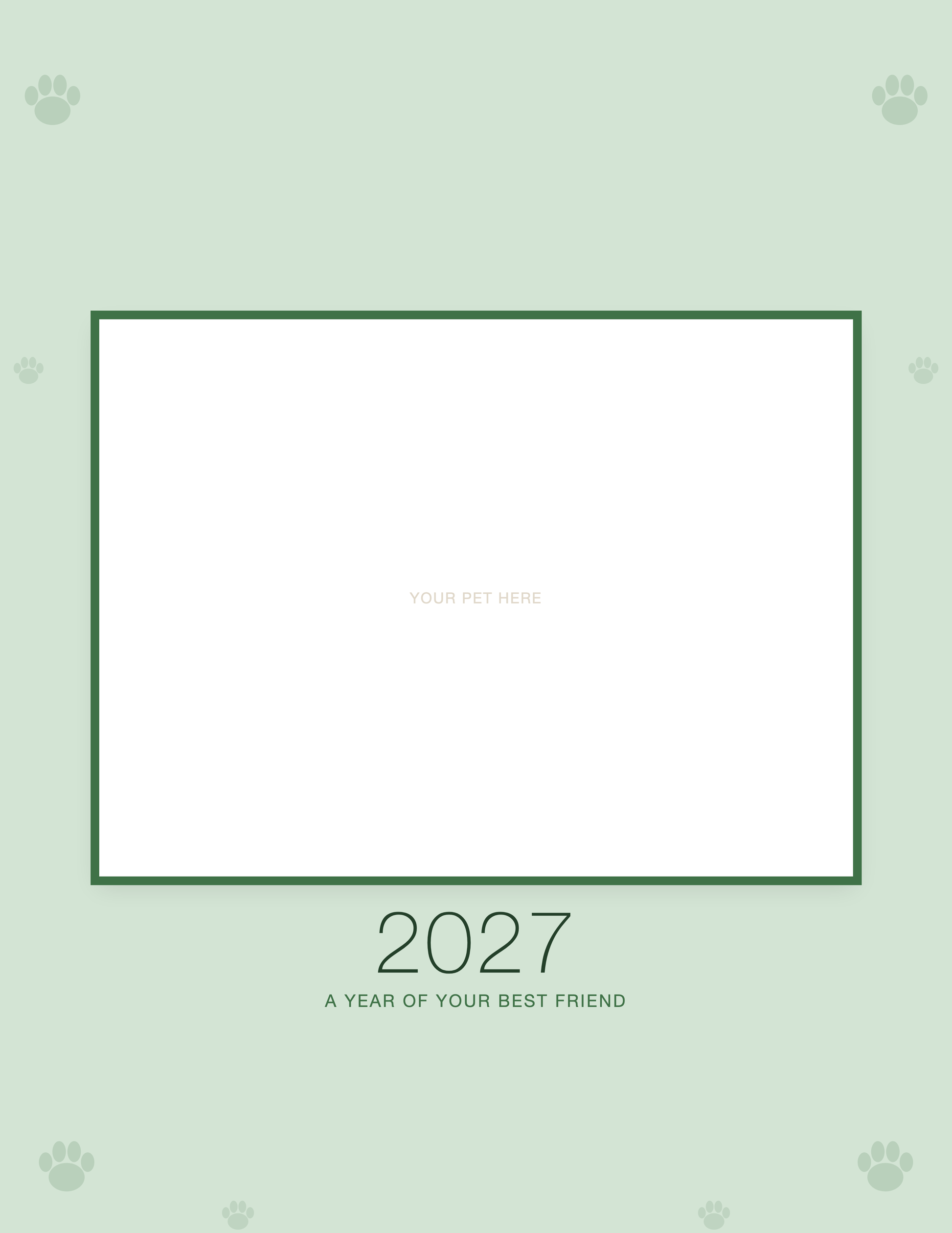 Cover of the Personalized Pet Photo Calendar 2027 — Minimalist Sage, with space for your pet's photo and name
