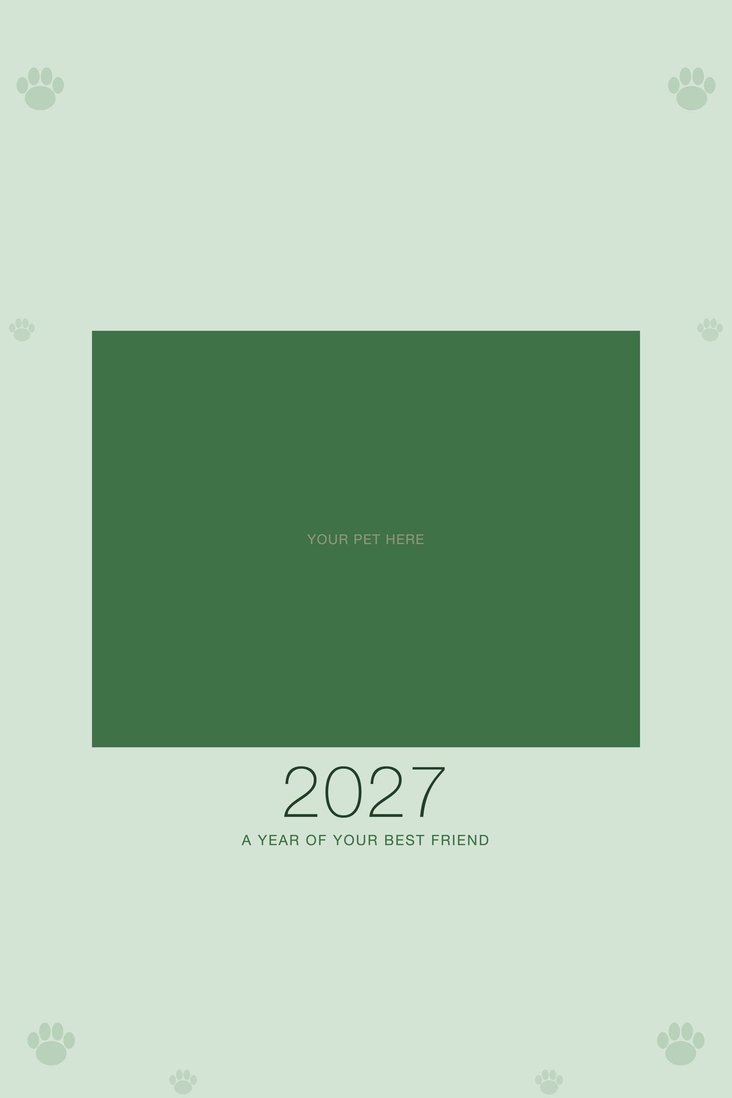 Cover of the Personalized Pet Photo Calendar 2027 — XL Minimalist Sage, with space for your pet's photo and name