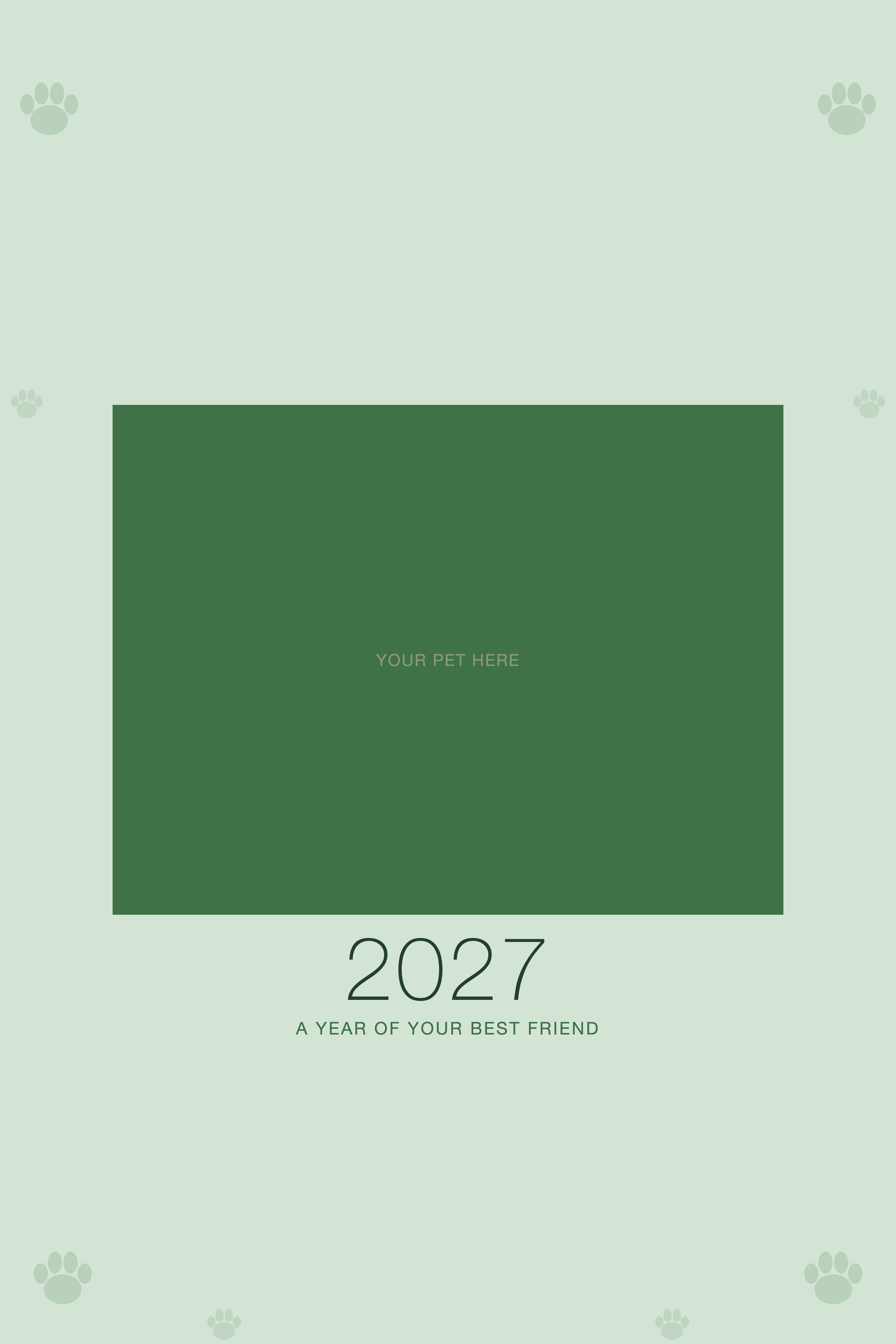 Cover of the Personalized Pet Photo Calendar 2027 — XL Minimalist Sage, with space for your pet's photo and name