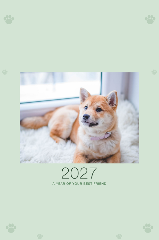 Personalized Pet Photo Calendar 2027 — XL Minimalist Sage shown with a sample pet photo on the cover