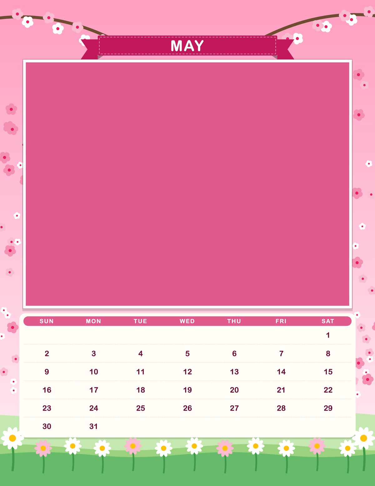 May page of the Personalized Pet Photo Calendar 2027: Storybook Seasons, with a photo area above the date grid