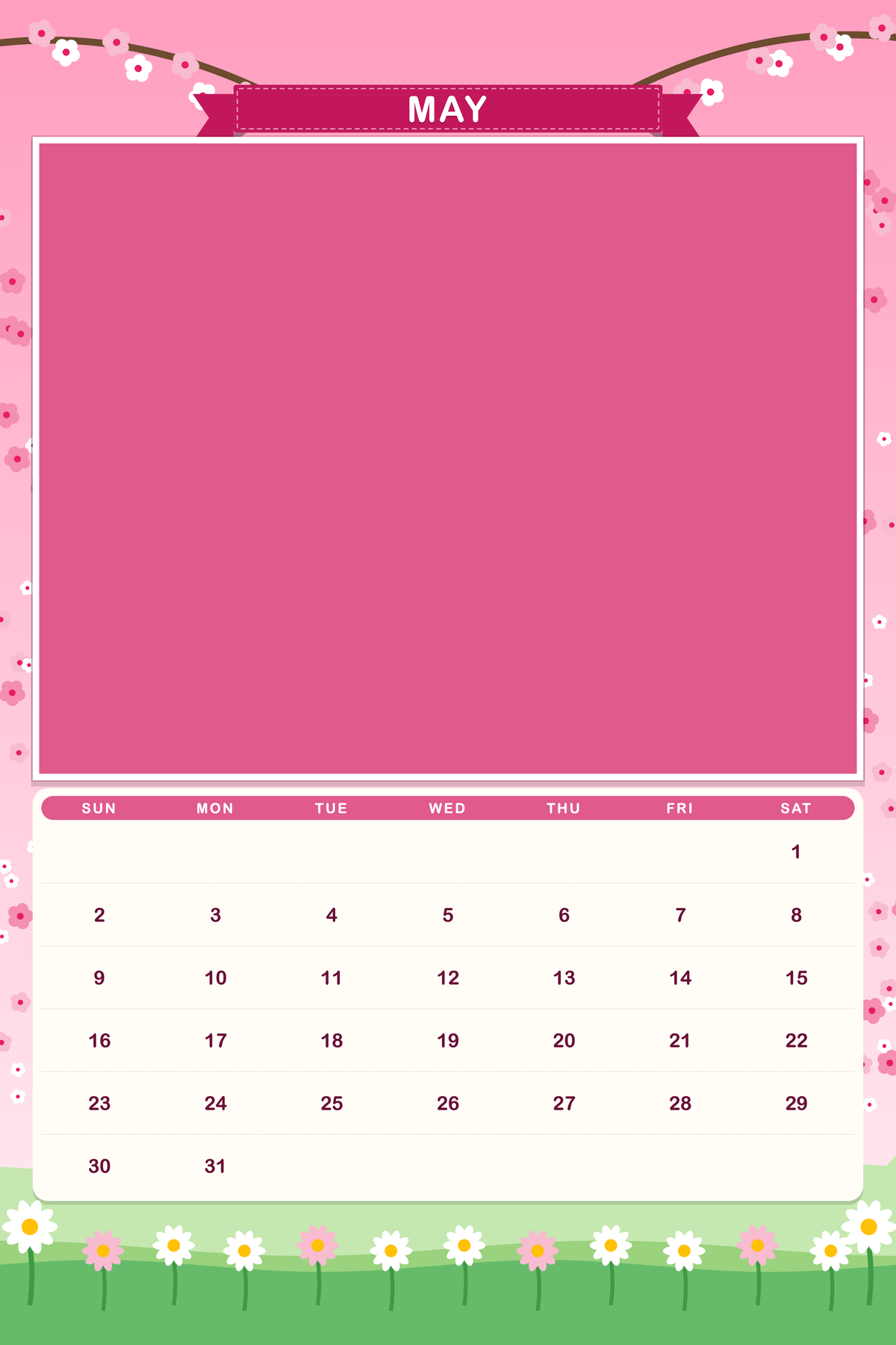 May page of the Personalized Pet Photo Calendar 2027: XL Storybook Seasons, with a photo area above the date grid