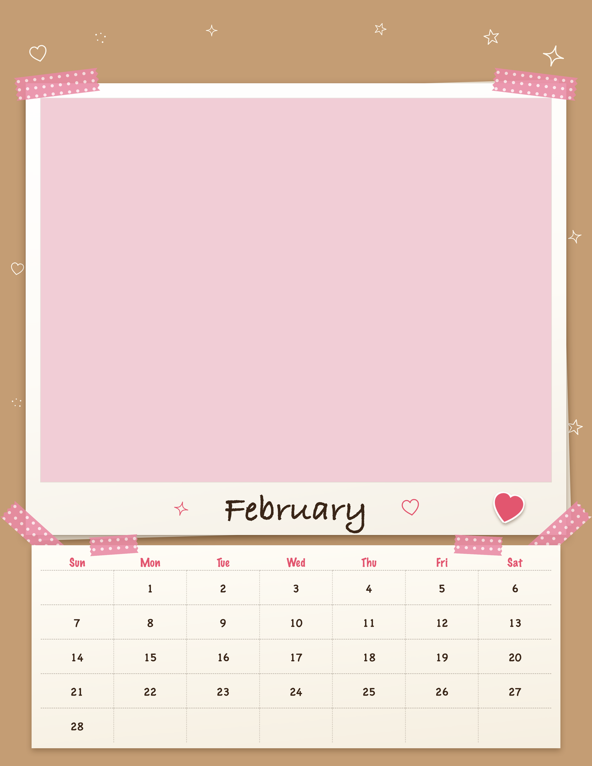 February page of the Personalized Pet Photo Calendar 2027: Scrapbook Snapshot, with a photo area above the date grid
