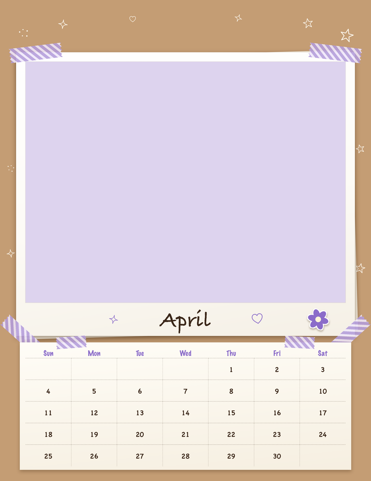 April page of the Personalized Pet Photo Calendar 2027: Scrapbook Snapshot, with a photo area above the date grid