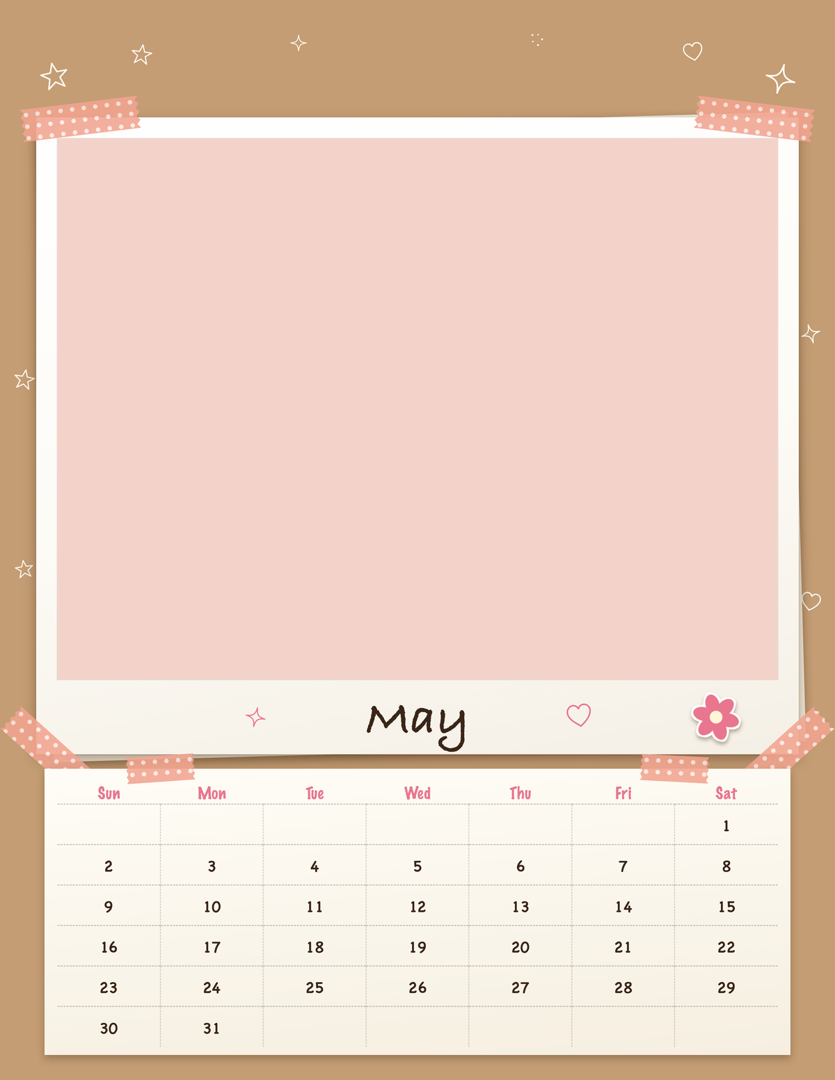 May page of the Personalized Pet Photo Calendar 2027: Scrapbook Snapshot, with a photo area above the date grid