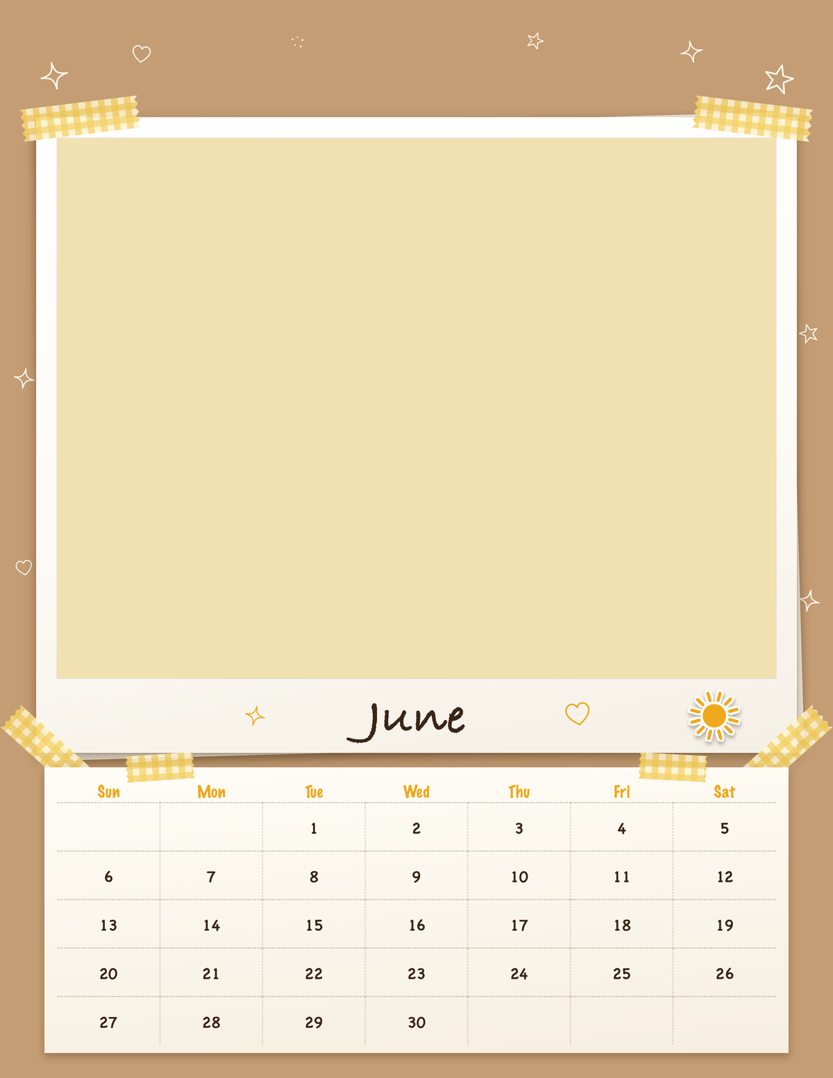 June page of the Personalized Pet Photo Calendar 2027: Scrapbook Snapshot, with a photo area above the date grid