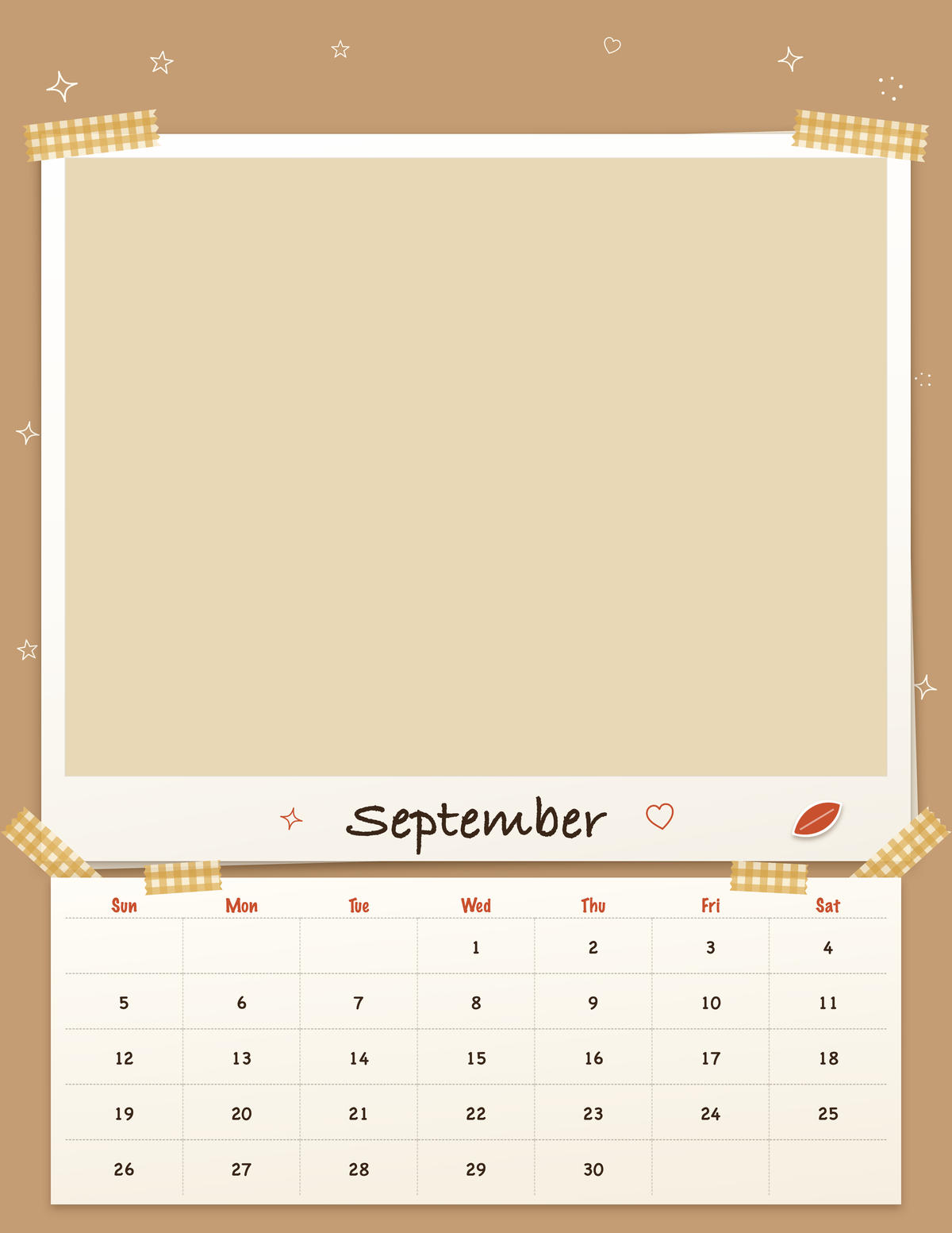 September page of the Personalized Pet Photo Calendar 2027: Scrapbook Snapshot, with a photo area above the date grid