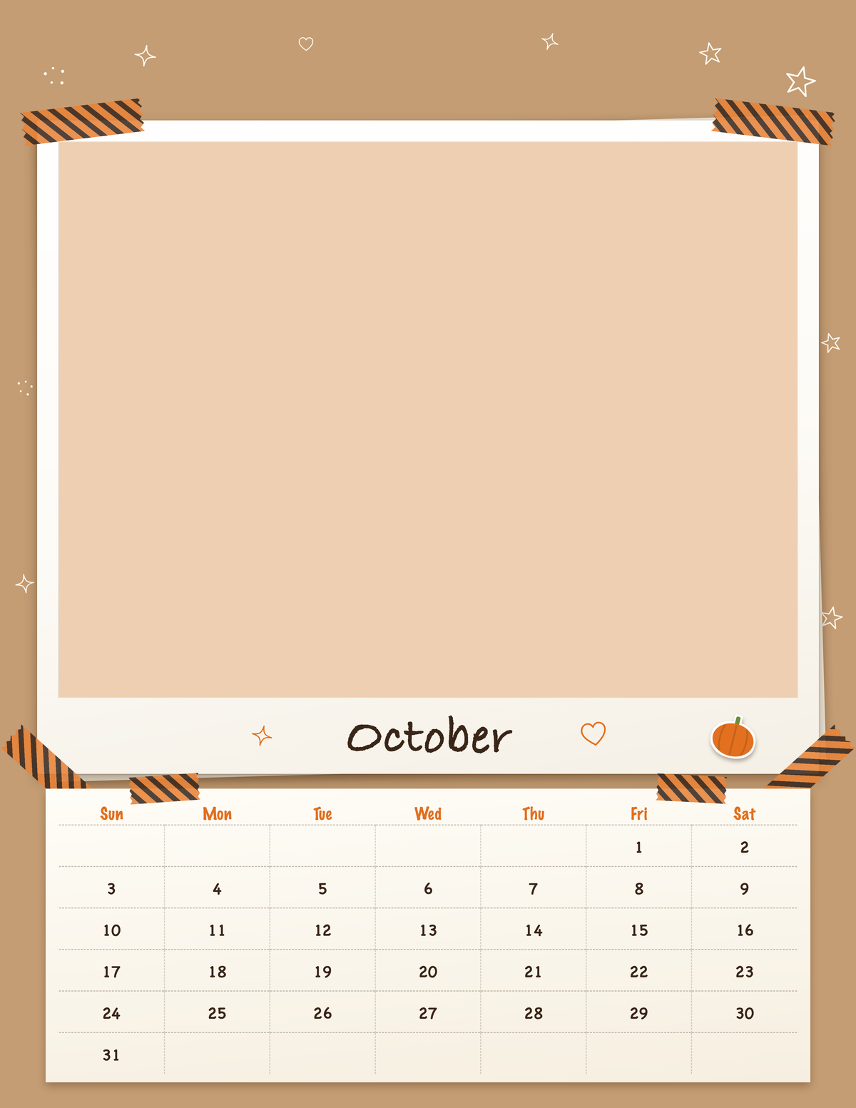 October page of the Personalized Pet Photo Calendar 2027: Scrapbook Snapshot, with a photo area above the date grid