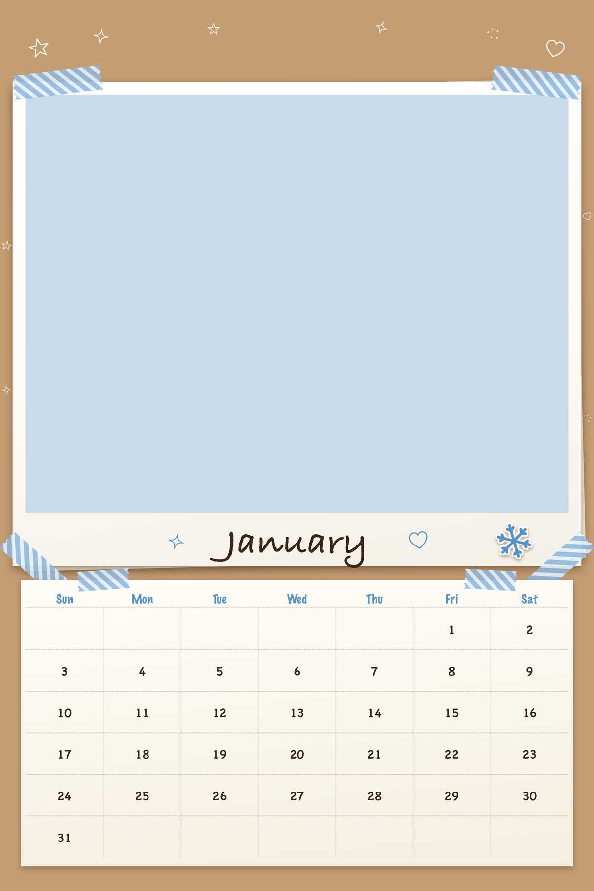January page of the Personalized Pet Photo Calendar 2027: XL Scrapbook Snapshot, with a photo area above the date grid