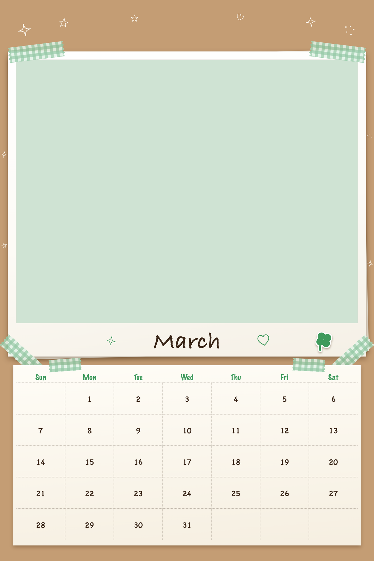 March page of the Personalized Pet Photo Calendar 2027: XL Scrapbook Snapshot, with a photo area above the date grid